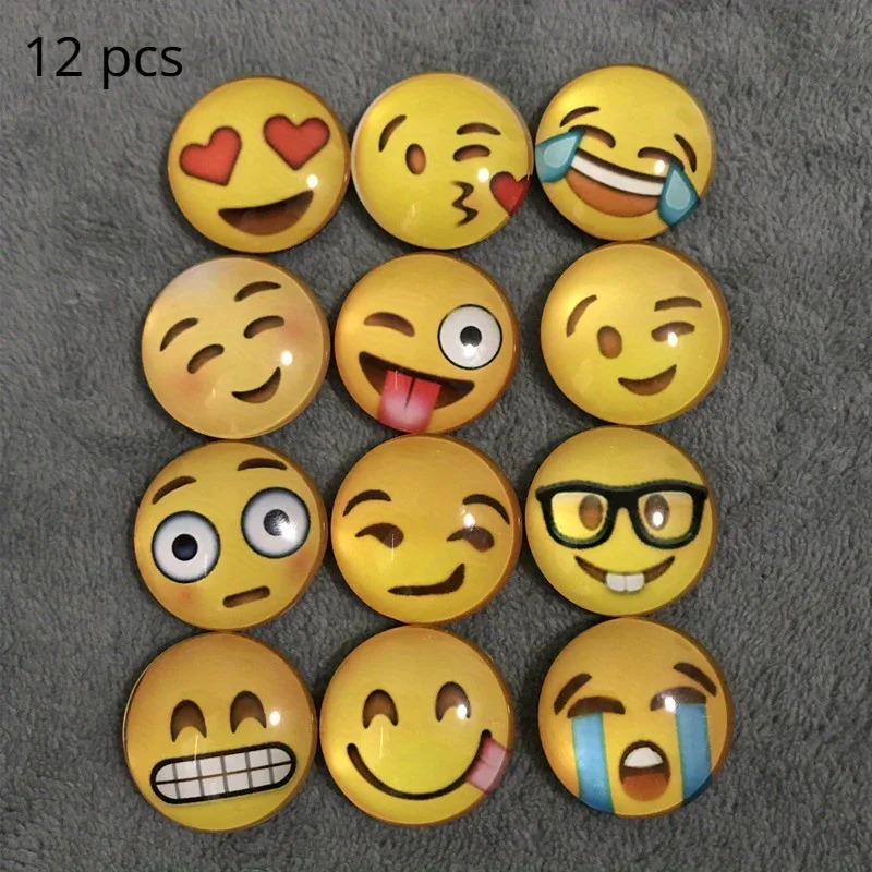 12pcs Round Polystyrene Smile Face Fridge Magnets - Adorable Decorative Magnets for Kitchen, Office, Whiteboard, Locker, Cabinet