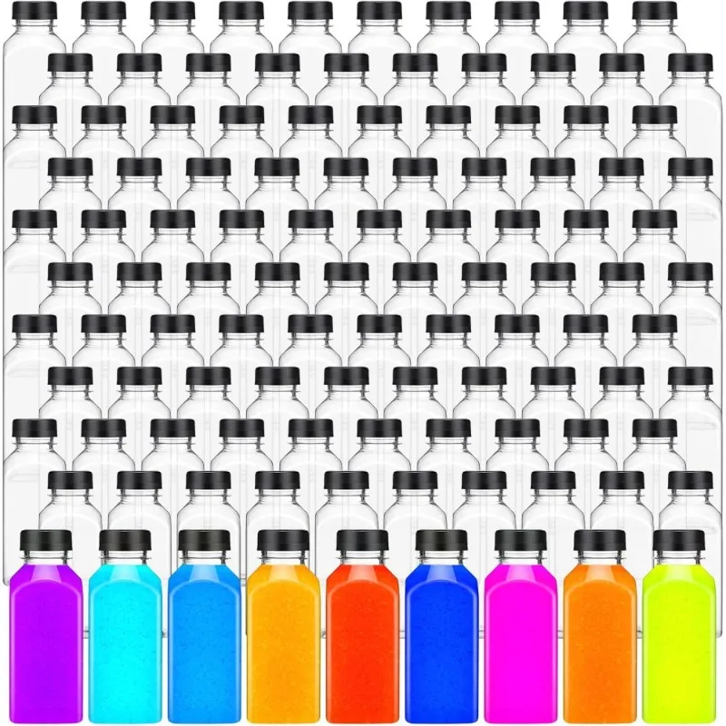 

Доставка по США, 10 унций, пустые пластиковые бутылки для сока с крышками, квадратные прозрачные контейнеры для напитков, многоразовые многоразовые бутылки для домашних животных