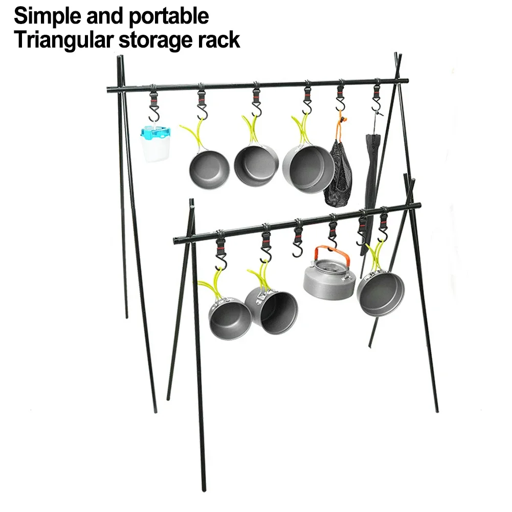 

Heavy-Duty Outdoor Camping Hanging Rack Folding Tripod Foldable With Hook Cookware Pan Pot Lamp Hang Stand Portable Accessories