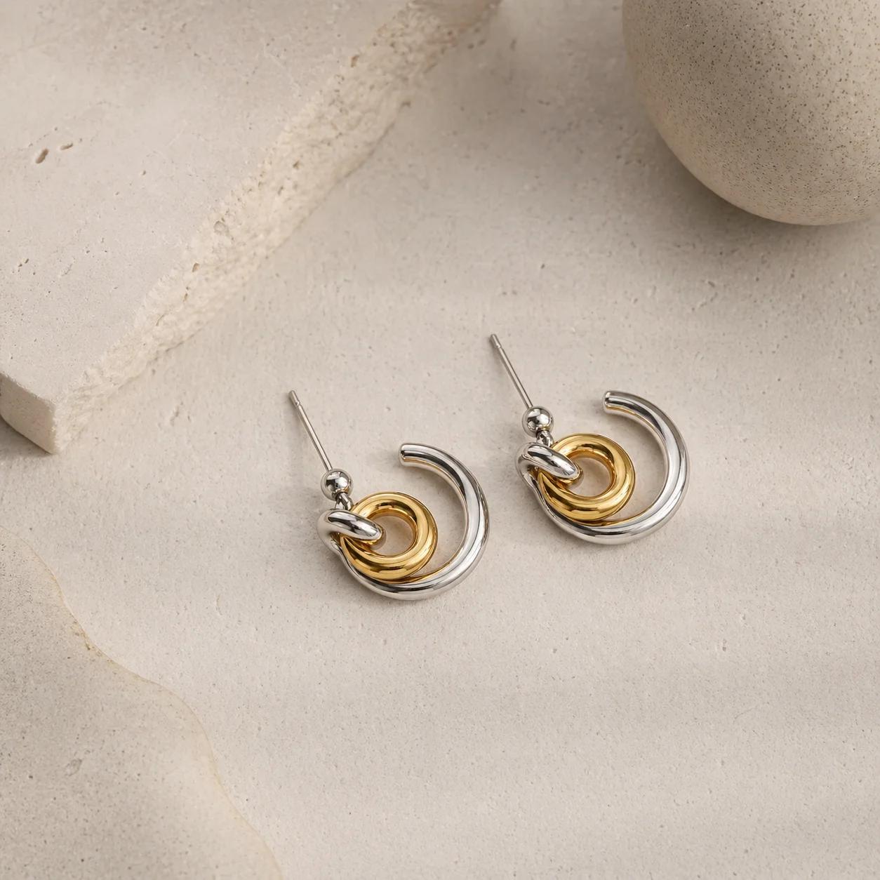 Vintage Gold-Silver Color Twisted C Shape Earring for Women Geometry Two-tone Stainless Steel Creativity Earrings Jewelry Gift