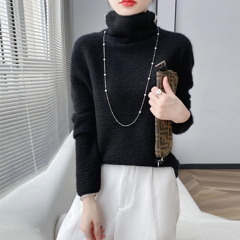 100% wool knitted women\'s sweater pullover solid color long sleeve turtle neck women\'s pullover knitted warm top.