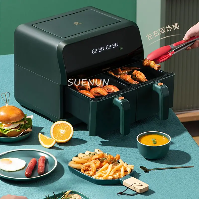 หม้อทอดไฟฟ้าอเนกประสงค์แบบอัตโนมัติเต็มรูปแบบหม้อทอด Air fryer ดรัมสองชั้นเตาอบไร้น้ำมันอัจฉริยะขนาดใหญ่
