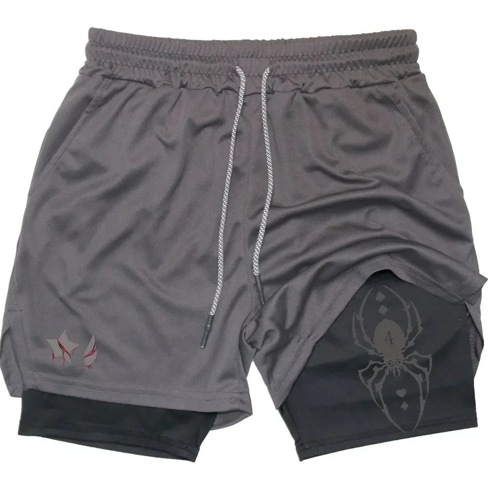 Anime Hunter X Hunter Performance-Shorts für Herren, 2-in-1-Lauf-Kompressionsshorts, Training, Sport, Gym, schnell trocknende Shorts mit Taschen – Detail 13