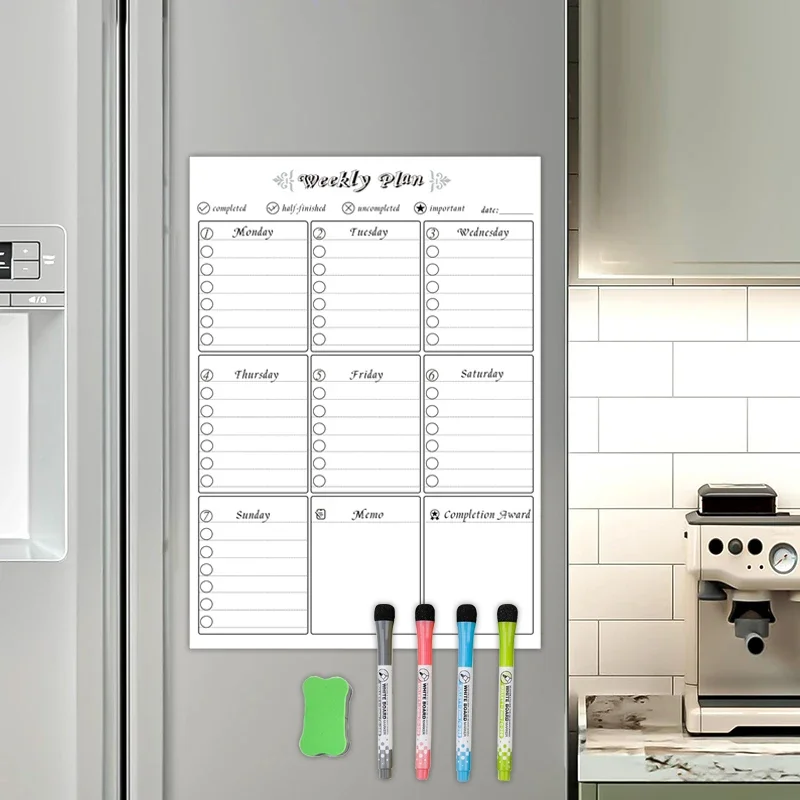 Dry Erase Magnetic Whiteboard Calendar Everyday Weekly Monthly Planner for Refrigerator Include 4 Markers &1 Eraser Smart Board