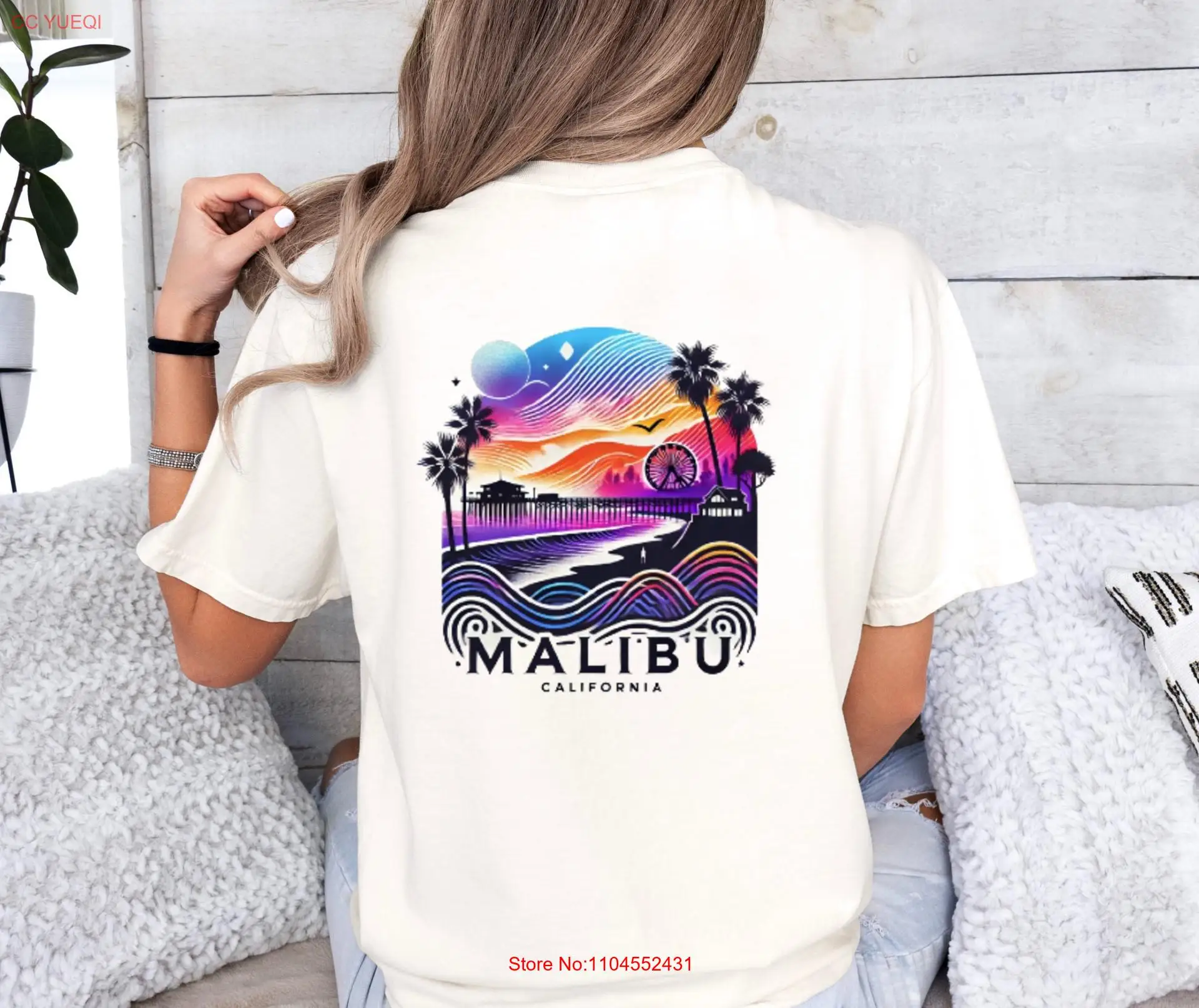Malibu Sunset Softstyle Camiseta Beach Vibes California Ropa casual de verano Ropa de viaje para vacaciones Mangas largas o cortas