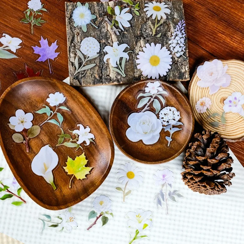 56 Uds personalidad de dibujos animados pequeña flor blanca mascota creativa Graffiti decoración pegatina