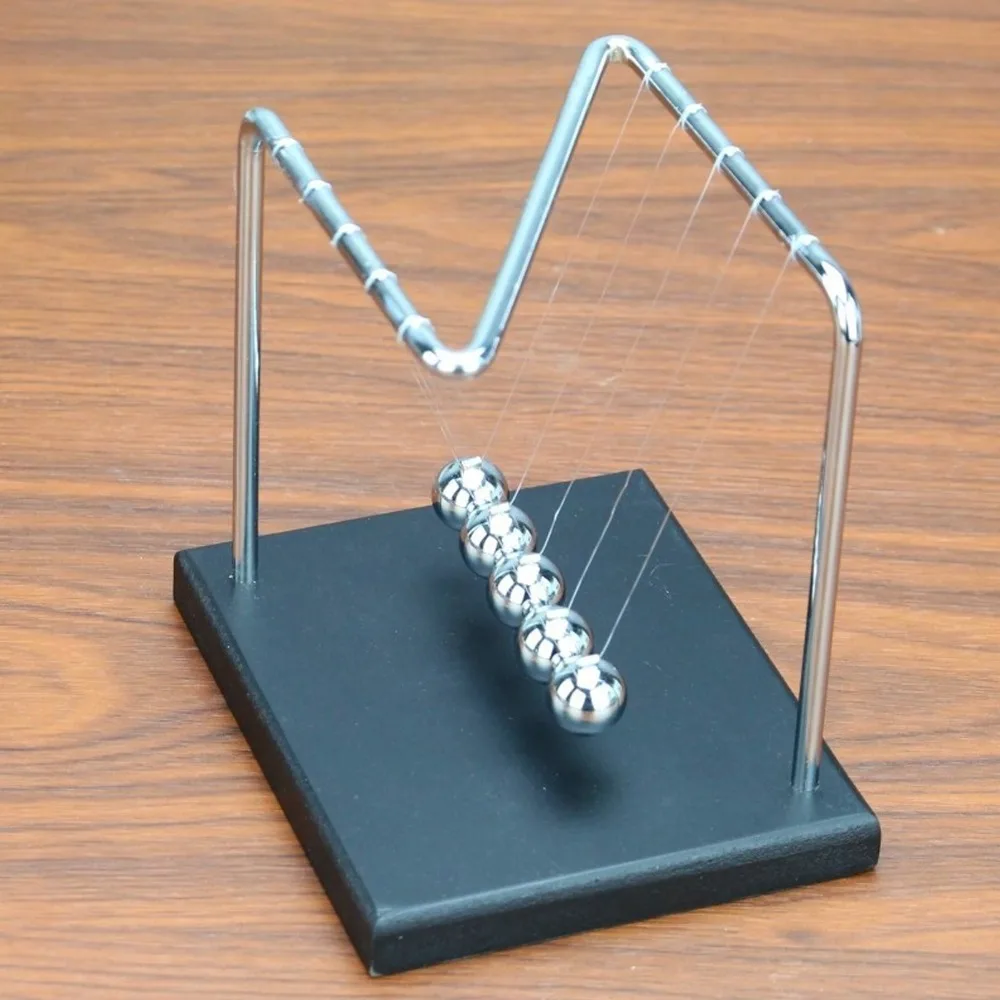 5.51x4.65x5.91in Balance Pendulum Ball Wooden Base Stainless Steel Desktop Balancing Balls N Shape Design Steel Swing Balls