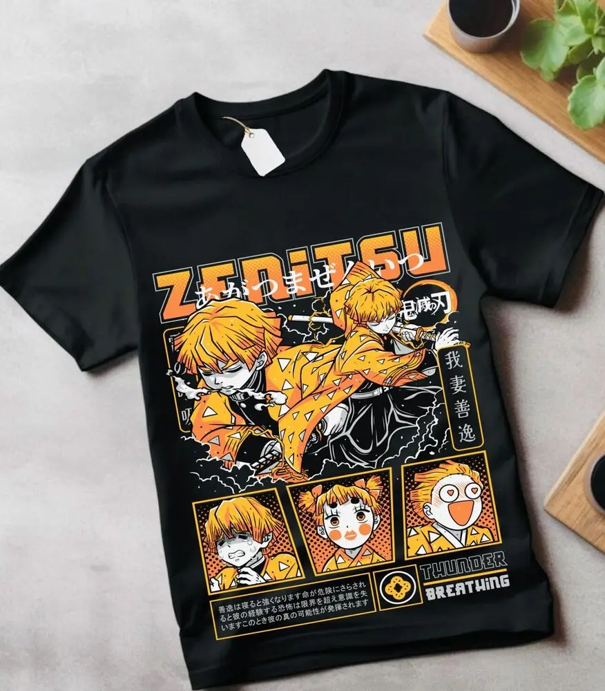 

Kimetsu No Yaiba T-Shirt Anime,Manga,Zenitsu Tanjiro Demon Slayer Black Shirt