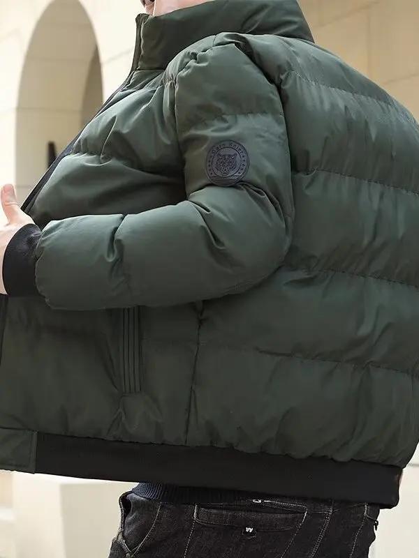 

Men's Thiened Cotton Jaet Autumn Winter Cold Proof Casual Collar Dad Clothes Faionable Long Sve Pure Color Outerwear