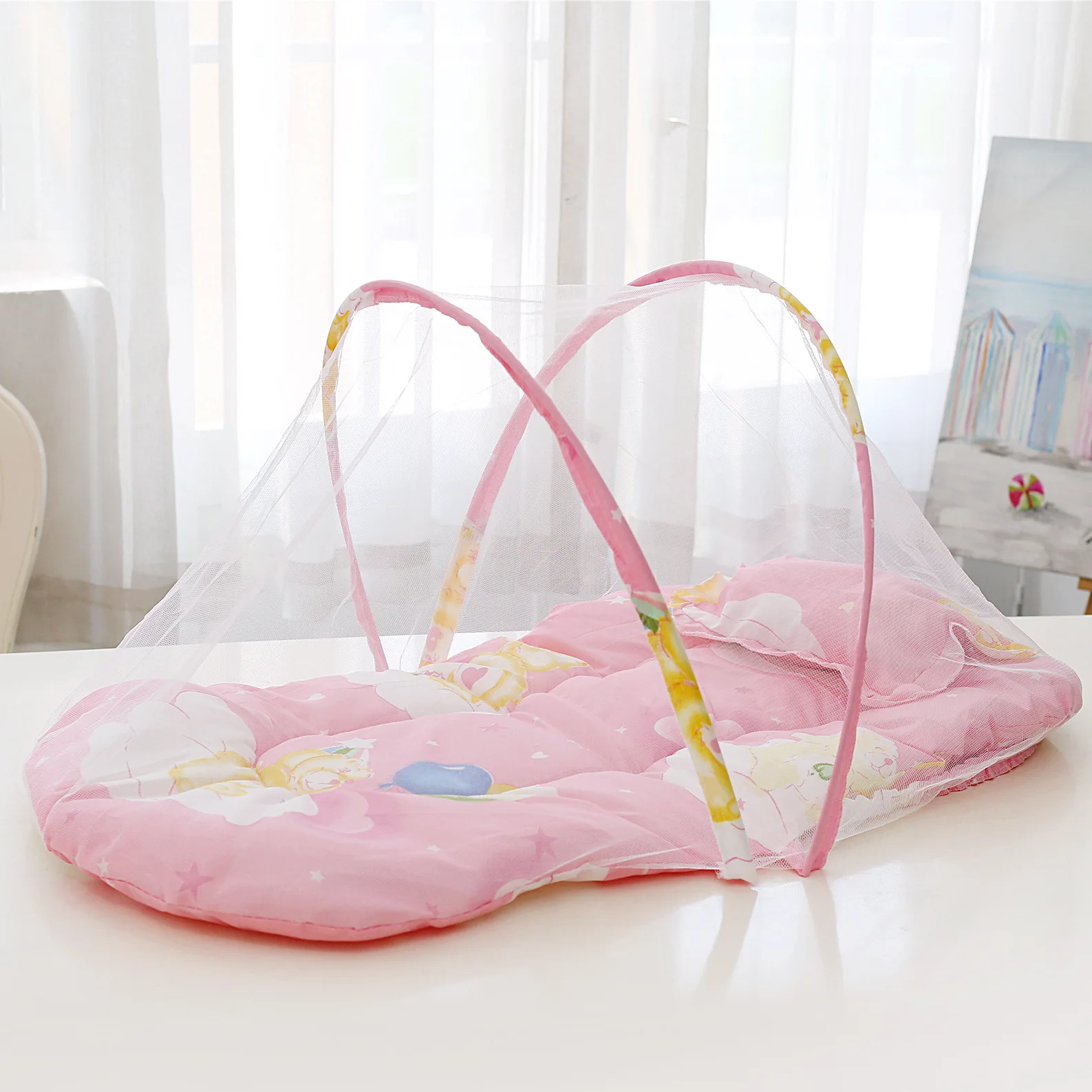 Baby Bed Infant Mosquito Nets Foldable with Cotton Pillows Portable Folding Baby Bedding Crib Netting