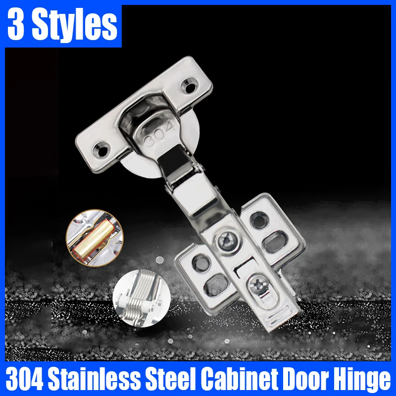 

2PC 304 Stainless Steel Cabinet Door Hinges Hydraulic Damper Buffer Soft Close Quiet Wardrobe Door Concealed Hinges With Screws