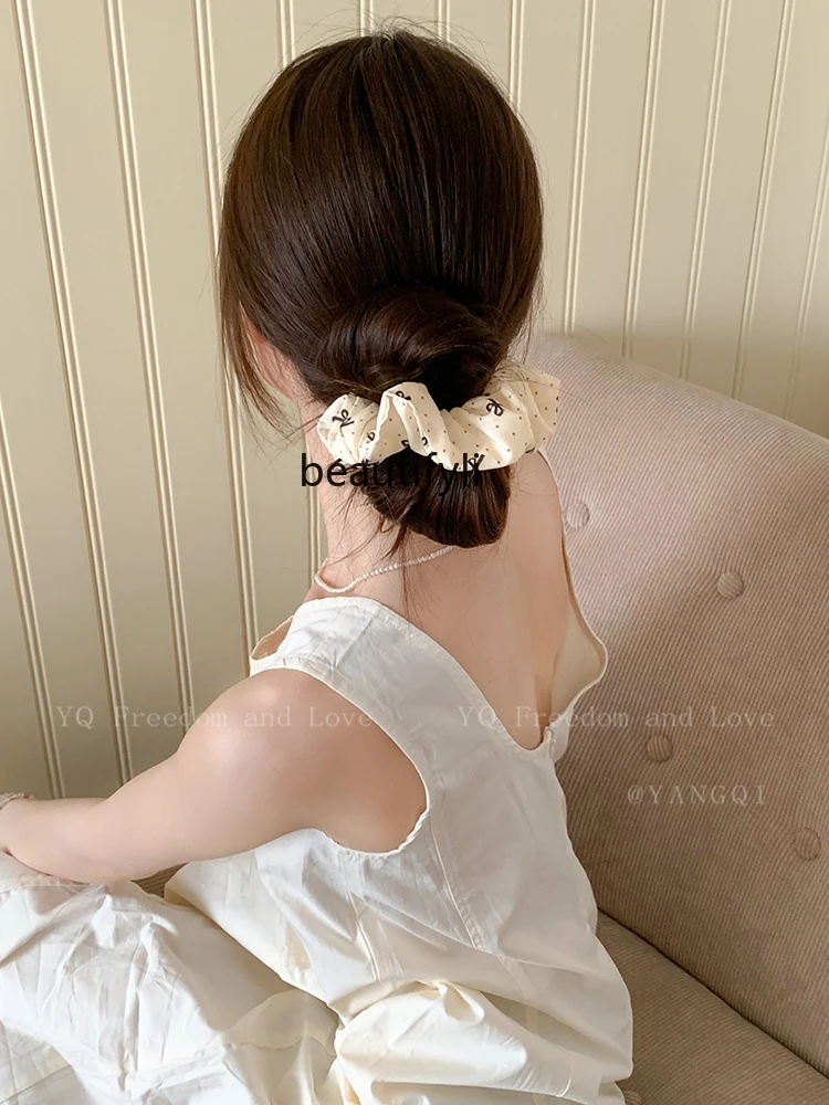 Korean Style Black Bow Polka Dot Square Scarf Large Intestine Hair Band Hair Rope High-Grade Sense Bun Horse Tail Tie Hair Rope