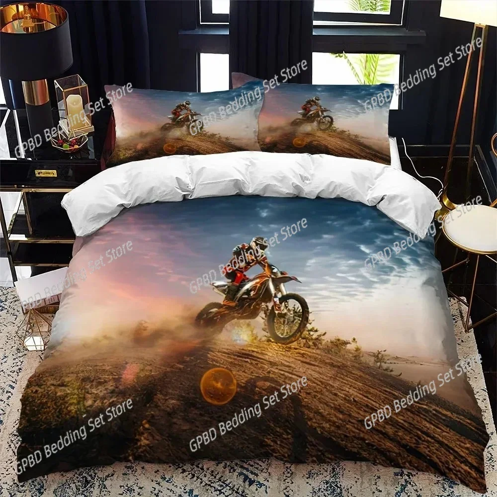 3D Print Motorcycle Rider Comfortable Duvet Quilt Cover Pillowcase Bedding Set Children Bedroom Decoration Home Textile