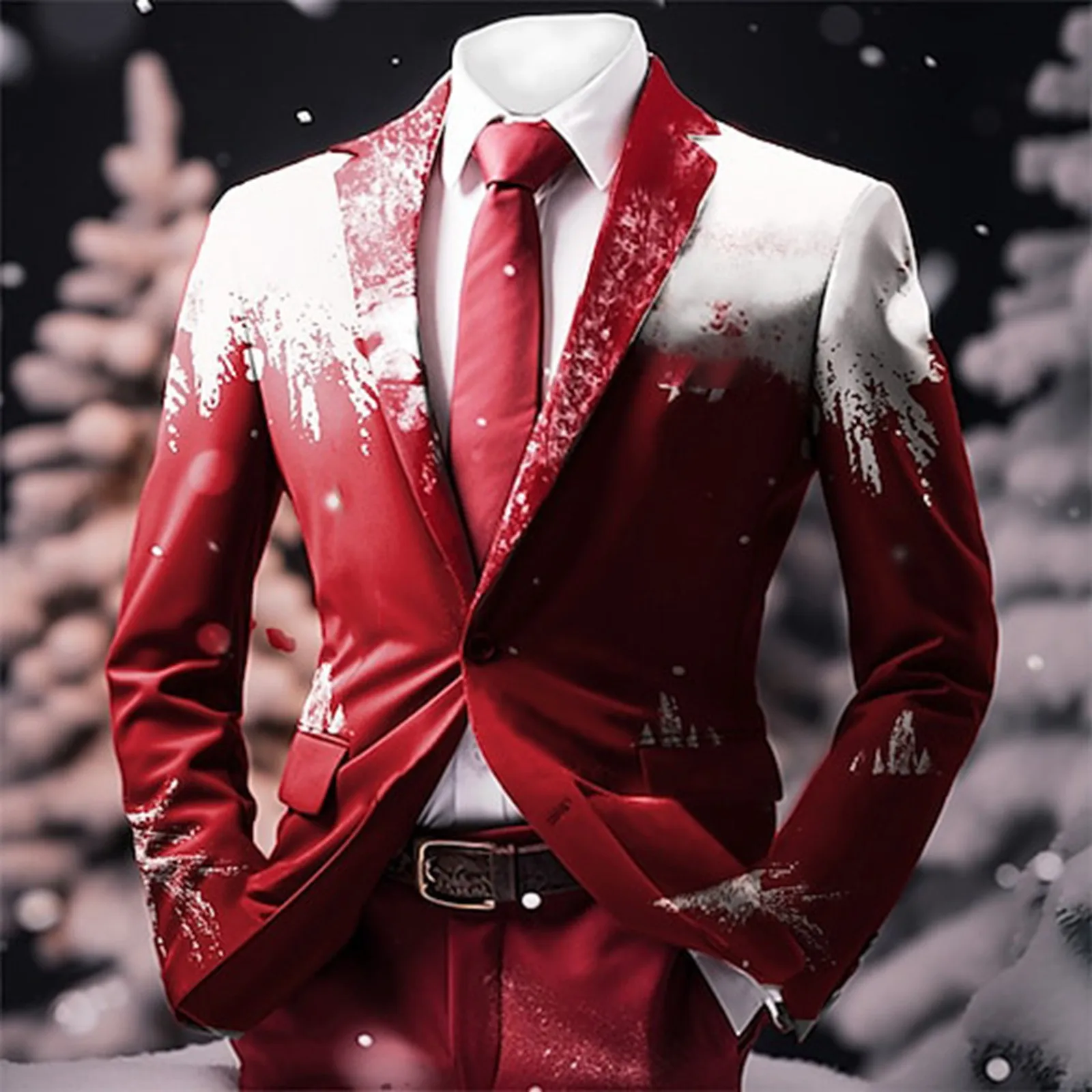 Christmas Print Breasted Two Button Suit Coat Retro Business Casual Suits Jacket Slim Fit Lapel Fashion Festive Blazer for Men