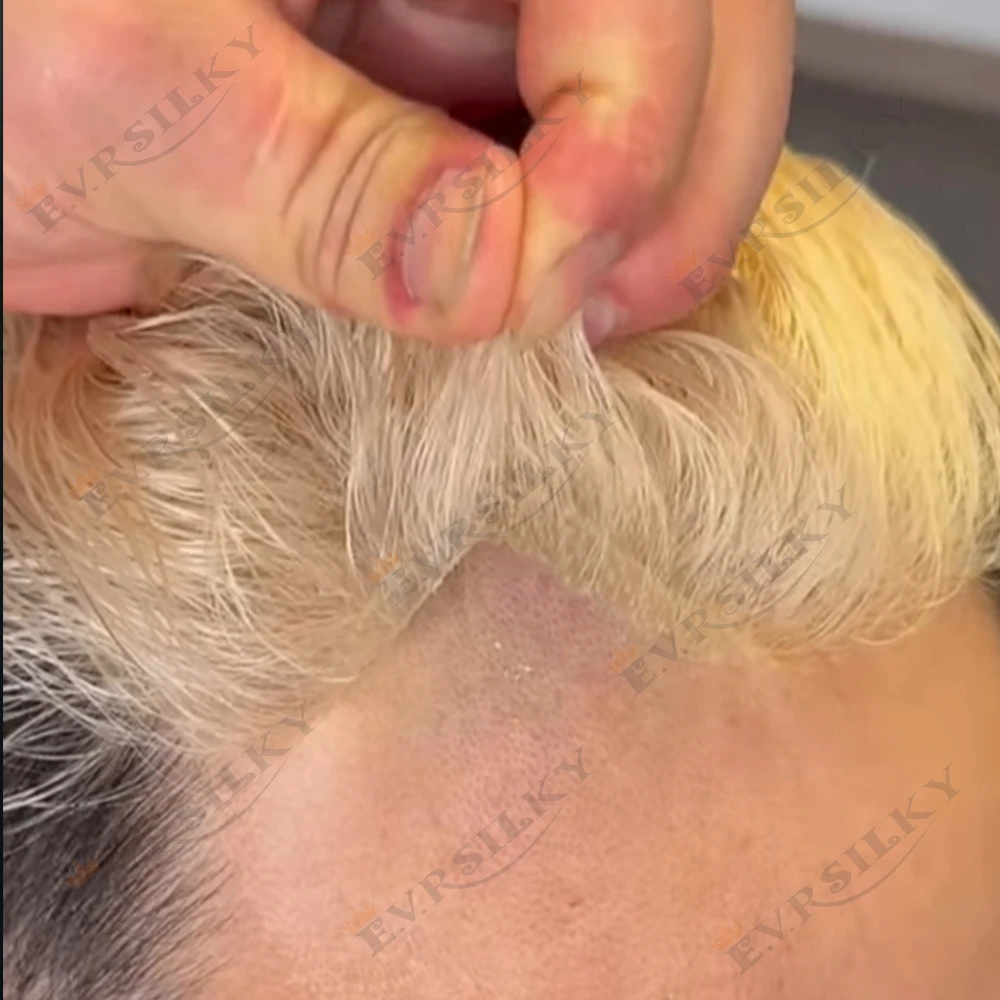 

613 # Натуральная линия волос 0,02-0,03 мм, супер тонкая основа для кожи, плотность 90% мужские парики, старый серый человек, человеческие волосы, кусок невидимого парика