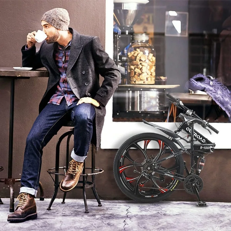 Bicicleta de Montaña plegable de 26 pulgadas con acero rico en carbono, bicicleta urbana de 21 velocidades con bicicleta plegable de doble suspensión para adultos, hombres y