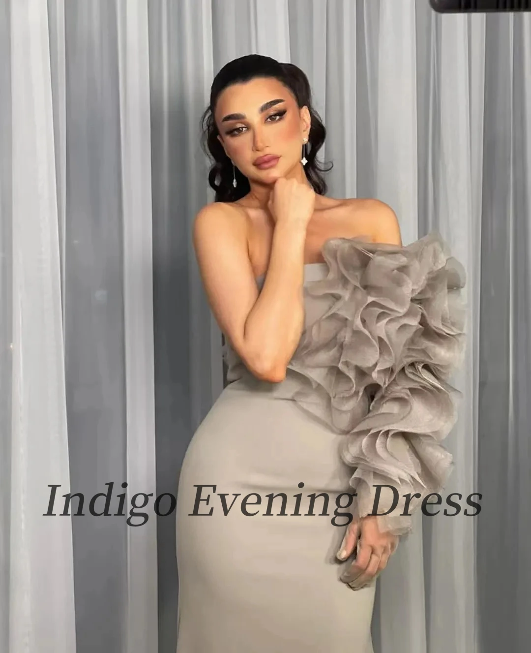 Indigo-vestido de noche sin tirantes para mujer, traje de sirena con un hombro descubierto, estilo árabe saudita, 2024