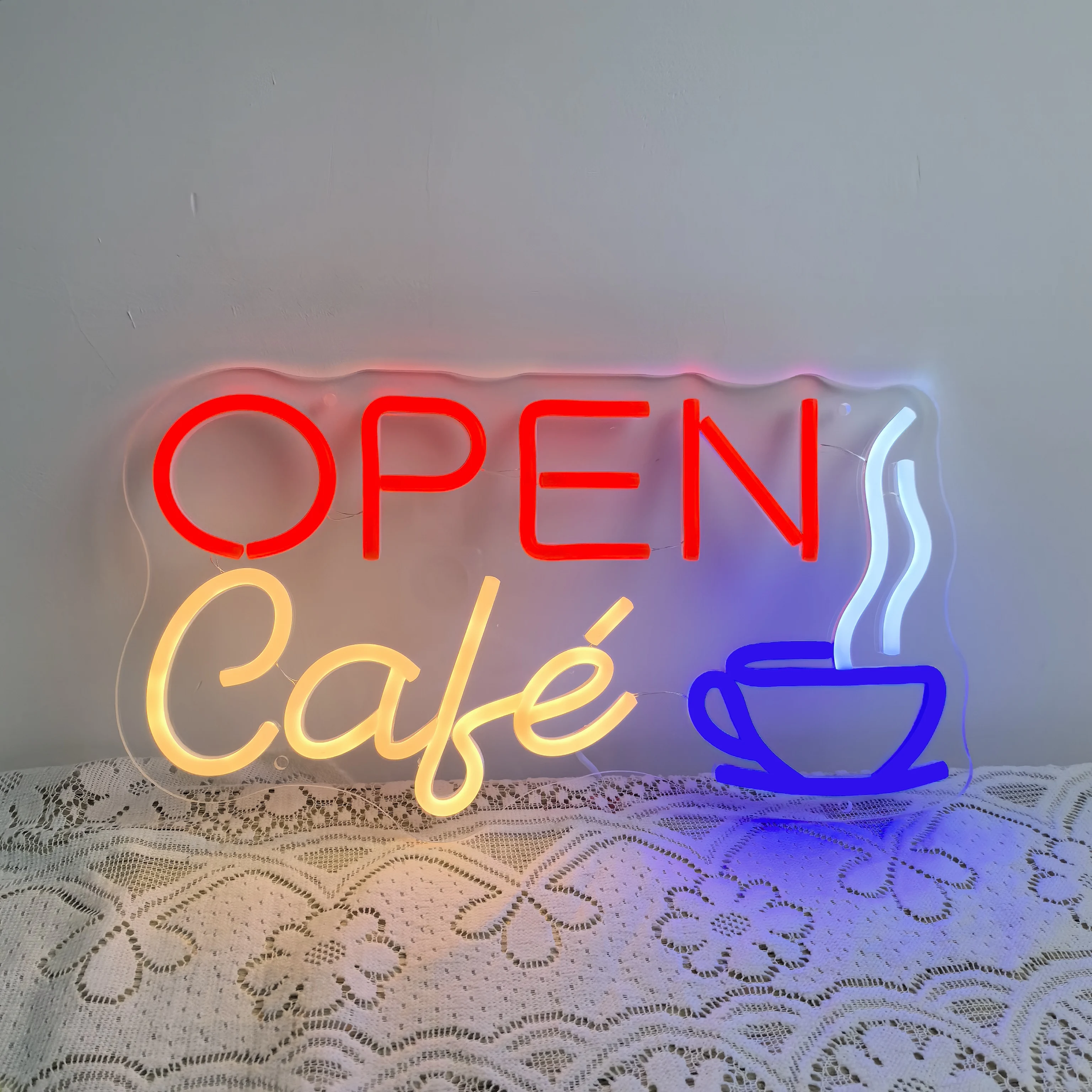 Coffee Cafe Open Neon Signs Coffee Sign Wall Art Decor Accessories Led Light Cafe Sign Shop Decorations Backdrop Banner Station