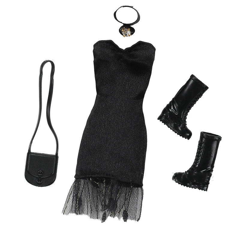 새로운 30cm 인형 블랙 시리즈 드레스 의류 패션 드레스 11.5인치 인형 옷 1/6 BJD 인형 드레스업 가방 액세서리 DIY 장난감