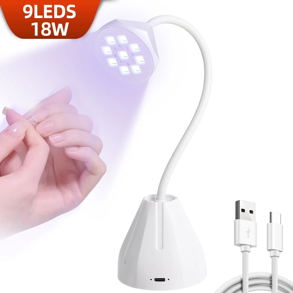

9LEDS Wireless Nail Lamp LED UV Rechargeable Nail Dryer With Touch Control Fast Drying Nail Light 360° Bendable Table Lamp