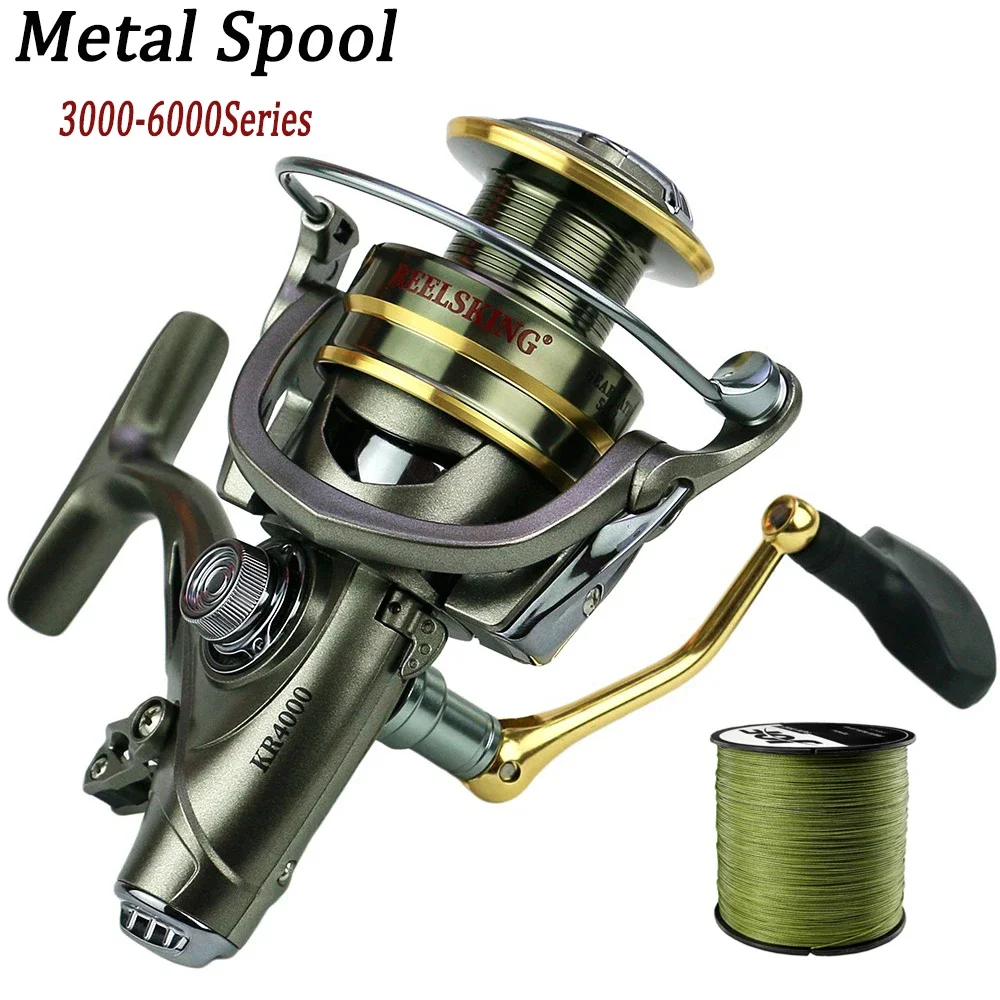 

3000-6000Series Double Brake Spinning Reel 10KG Max Drag Gear Ratio 5.5:1 Metal Spool Durable Super Smooth Carp Wheel With Line