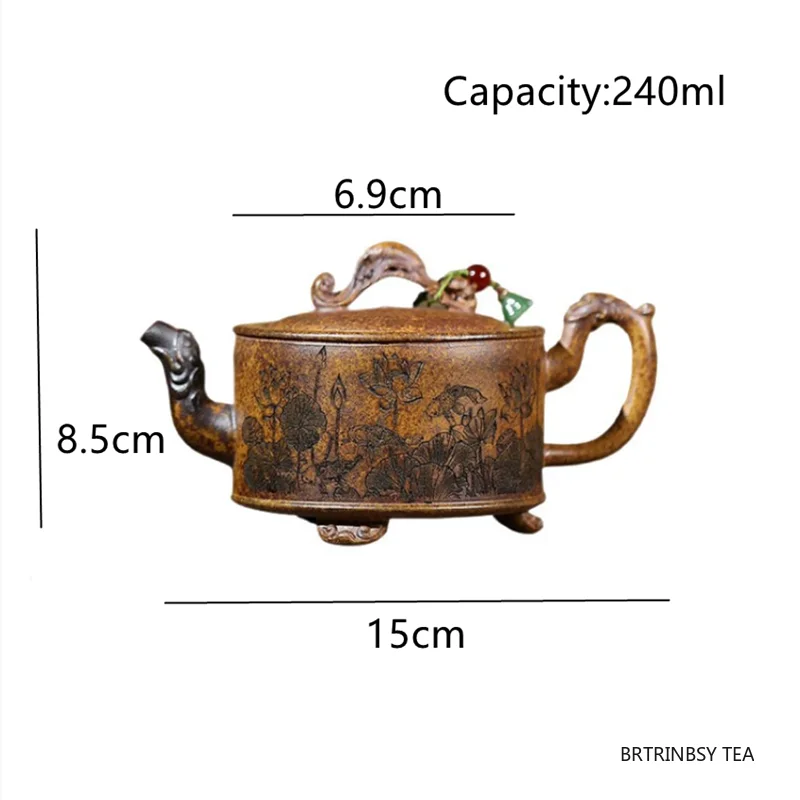 240 مللي تقليد ييشينغ الأرجواني الطين أباريق الشاي غلاية التجميل المنزلية اليدوية لوتس نمط براد شاي الصينية Zisha طقم شاي الشاي