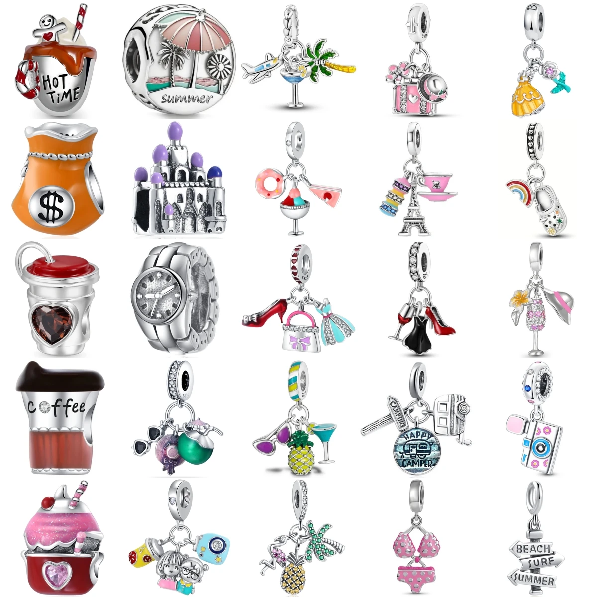 

Новая мода стерлингового серебра 925 пробы, серия отпуска, железная башня, кофе, ананас, подвеска из бисера, подходит для оригинального браслета, женские ювелирные изделия «сделай сам»