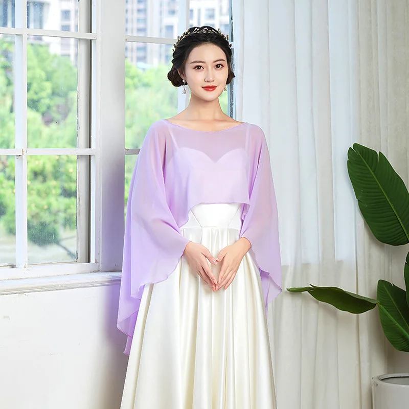 Evening Dress Shawl Pullover Cape Thin Chiffon Solid Color Scarf Sunscreen Breathable Single Color Wom Mariage Wedding Bridal