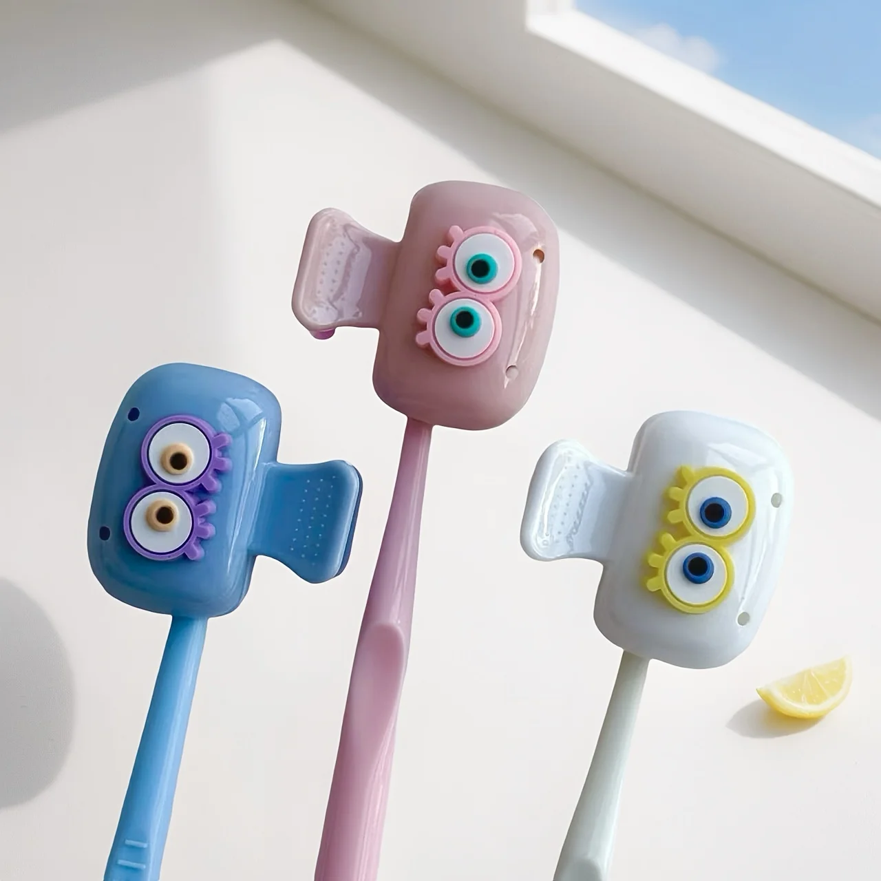

Eye Shaped Toothbrush Holders 3PCS, Dopamine Color Travel Dustproof Case, Cute Freestanding Plastic Protector for Home