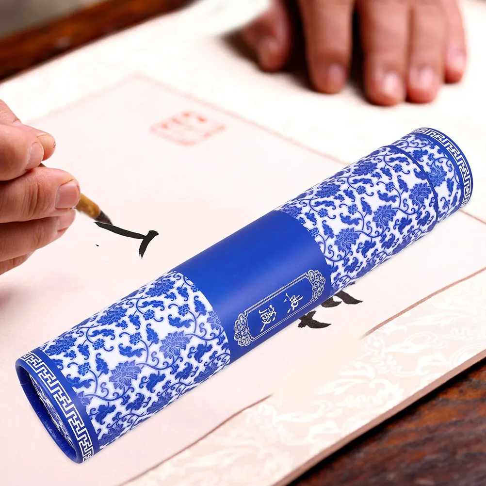Tubo de armazenamento de pintura de porcelana azul e branca, 2 peças, arte ajustável, estojo de transporte para desenhos, pôsteres, documentos telescópicos