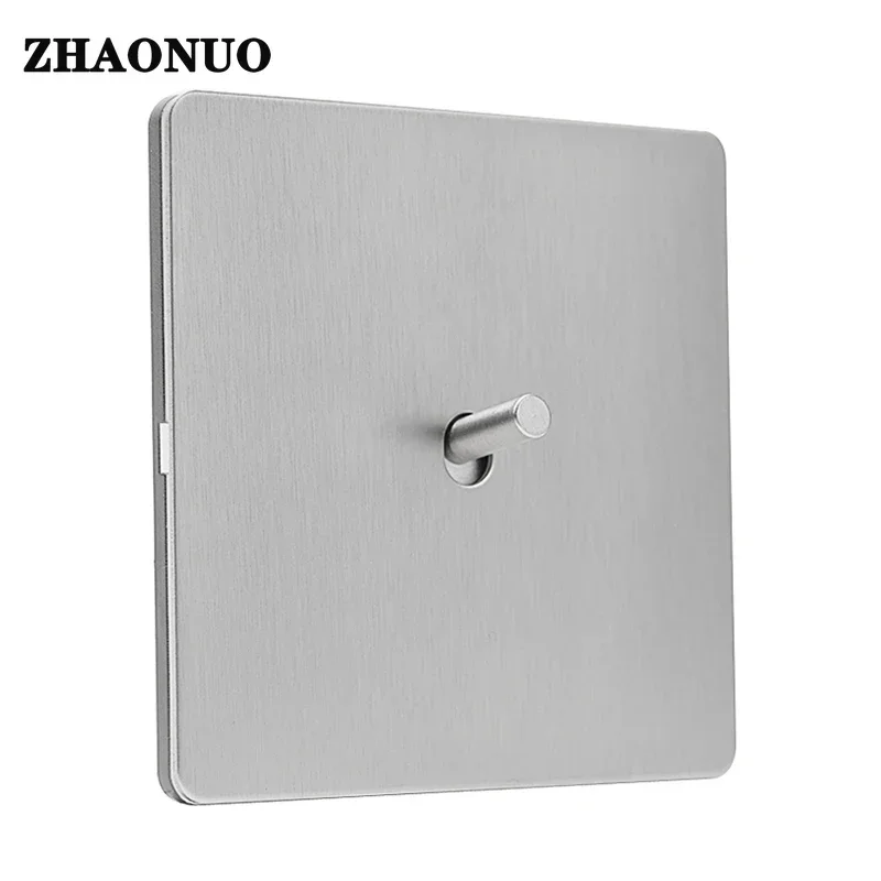 Wall Light Toggle Switch 1-4 Gang 1 Way 2 Way Silver Gray Brushed Stainless Steel Panel USB Outlet Curtain Switch