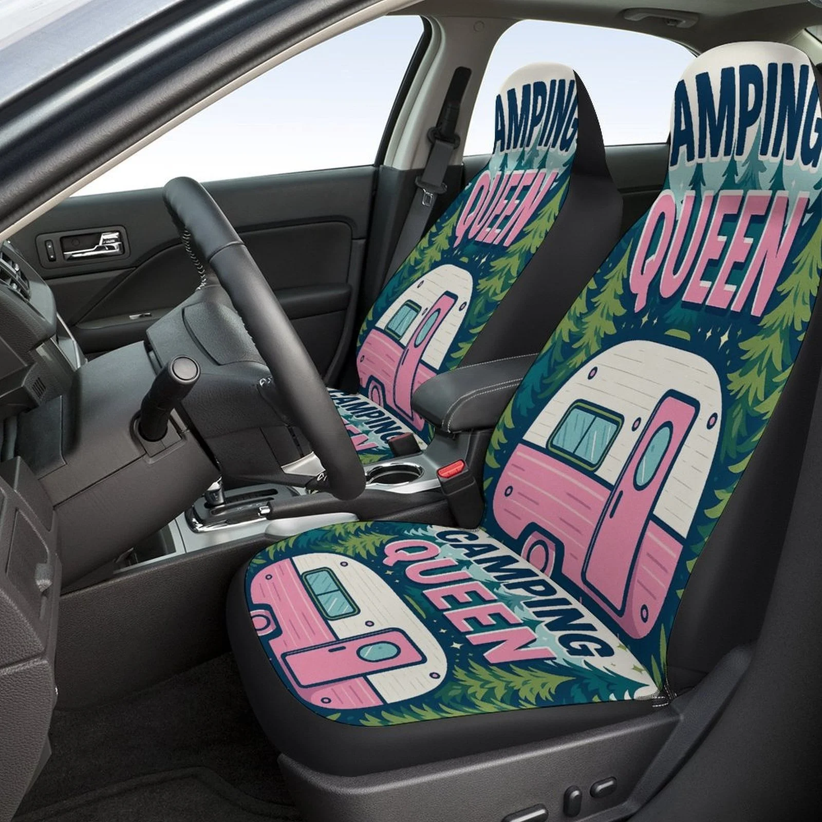 Set Of Car Seat Covers Designed For Camping Enthusiasts, Suitable For Various Vehicles. Stylish And Durable, This Complete Set I