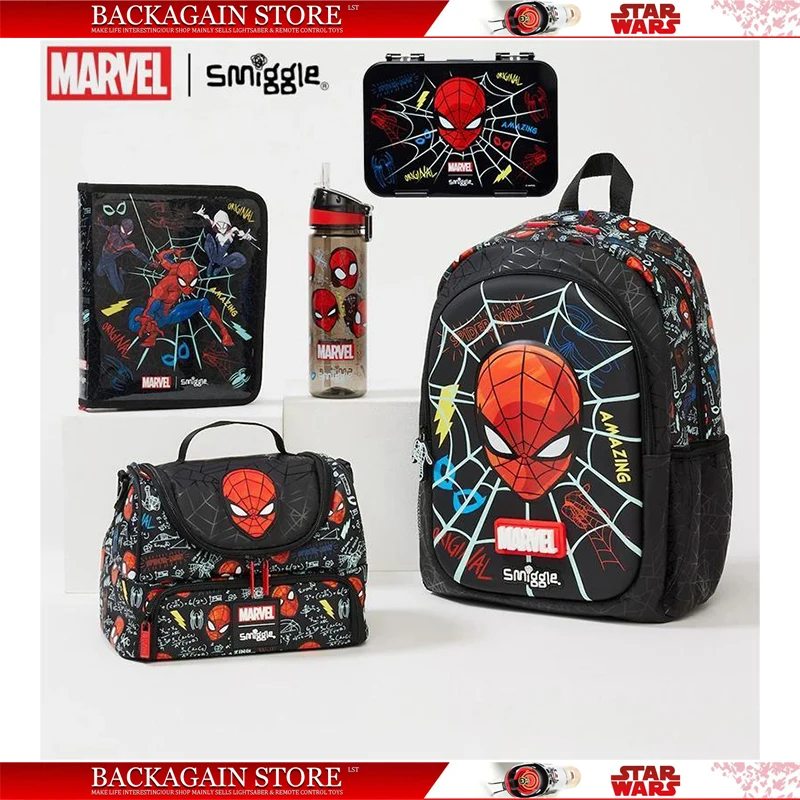 New Smiggle Marvel Spider-Man Children Stationery Student School Bag Lunch Bag Lunch Box Wallet Pencil Box Water Cup Kids Gift