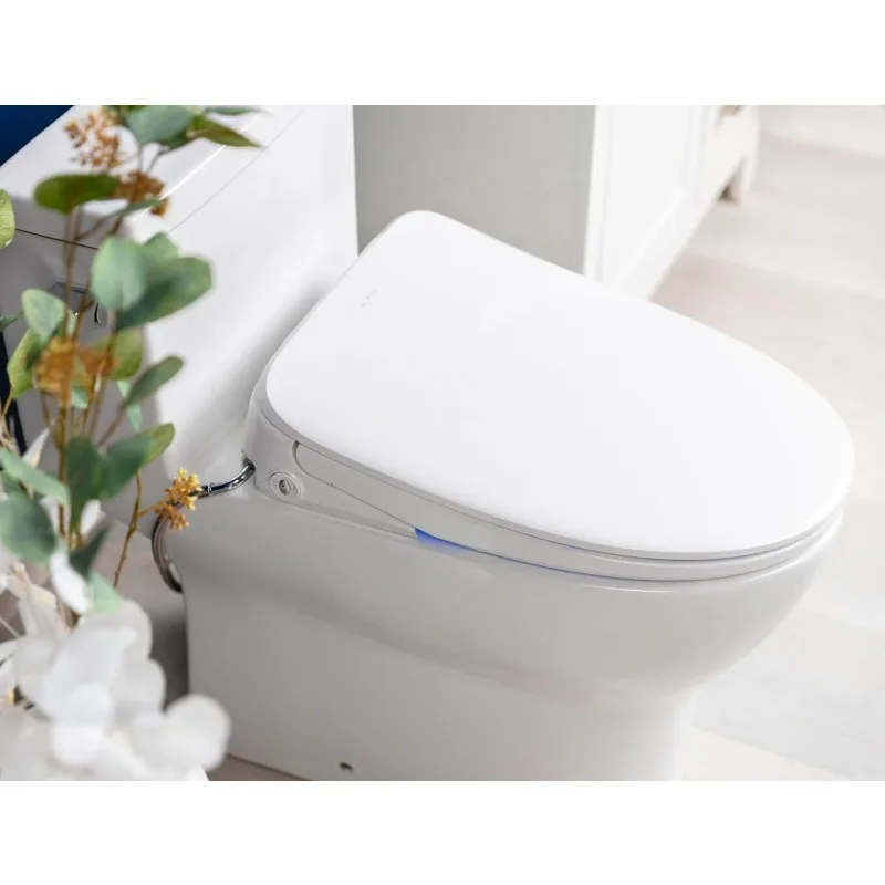 IX-Siège de toilette bidet en acier inoxydable, ultra-bas, avec buse arquée, eau chaude infinie, blanc allongé