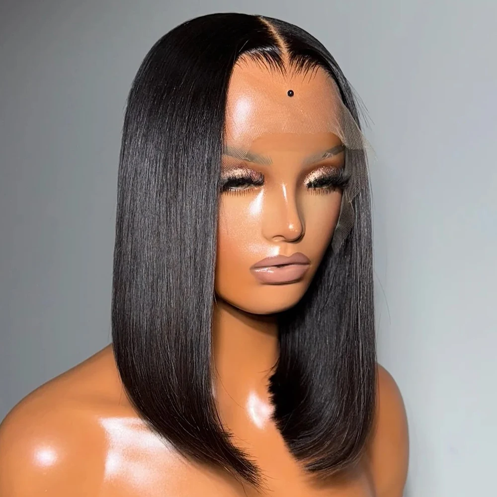 Parrucche corte Bob con parrucche diritte per capelli umani 8-14 pollici 13 × 6 HD parrucca in pizzo trasparente Wear And Go 350 densità Remy prepizzicata