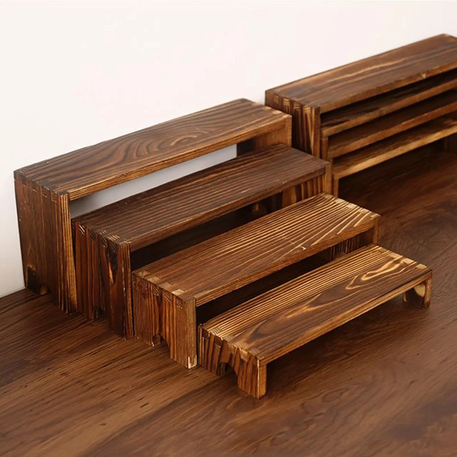 Display-Ständer, Holzregale, platzsparendes Lagerregal, vierlagiges Display-Rack, rustikales Display-Ständer-Set, Aufbewahrungsorganisator