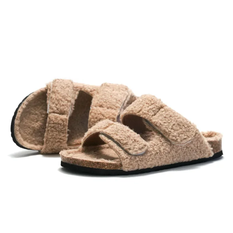 

New Women's Cork Slippers In Autumn and Winter Wear Women's Suede Warm Home Slippers