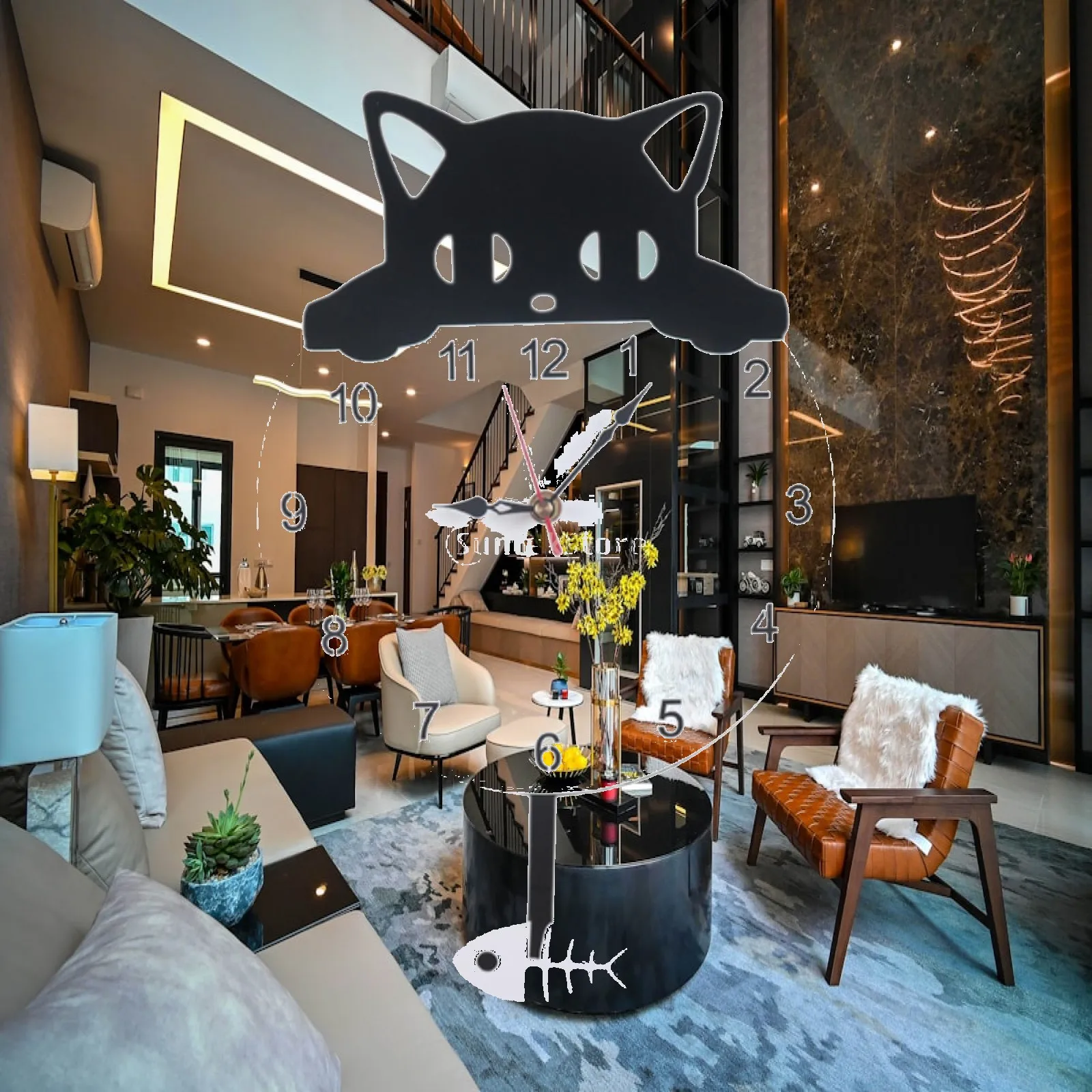 Cat Pendulum Wall Clock Decorative with Swinging Tail Wall Ornament for Kids Room Nursery Indoor Housewarming Gift Home Decor