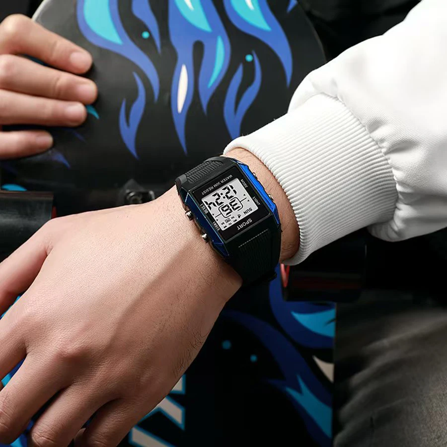 مجموعة ساعات رقمية LED ريترو للرجال، ساعة يد رقمية للرجال رياضية خارجية مقاومة للماء، مجموعة ساعات إلكترونية للرجال