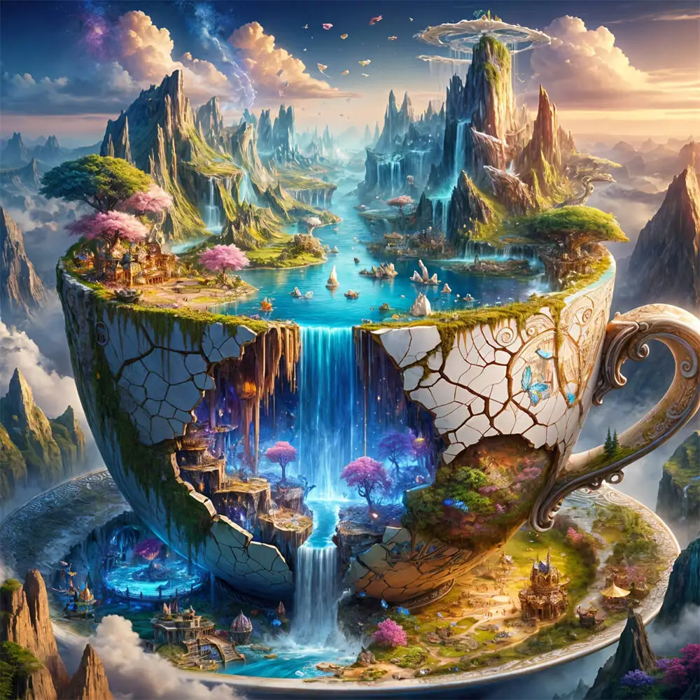 Momoart Diamant-Mosaik-Tasse, Landschaft, abstrakt, DIY, geeignet für Anfänger, Wasserfall-Malerei, Berg-Stickerei, Fluss, Heimdekoration