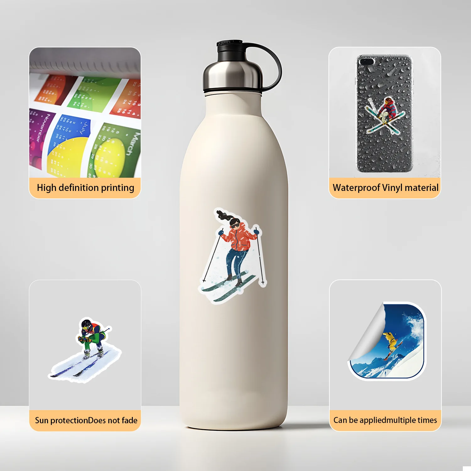 50pcs Cartoon Ski Graffiti Mobile Phone Water Cup Waterproof Decorative Sticker