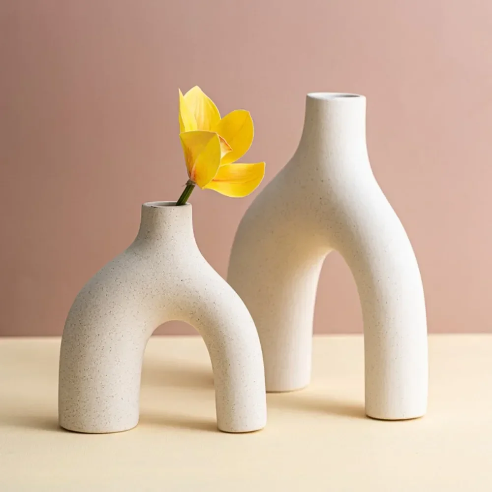 Plain Fired Ceramic Vase Decorations New Chinese Style Living Room Soft Decorations Nordic Dining Table White Flower Vase