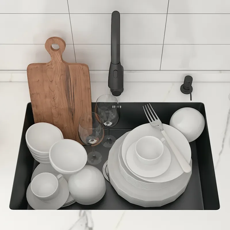 Black Stainless Steel Kitchen Sink Undermount Single Bowl Deep Square Basin Embedded Vegetable Washing Dishwashing Sink