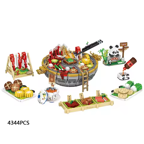 Idea China Delicious Food Mini Block Chinese Cooking Hot Pot Set Vegetables Meat Panda Figures Building Brick Toys For Gifts