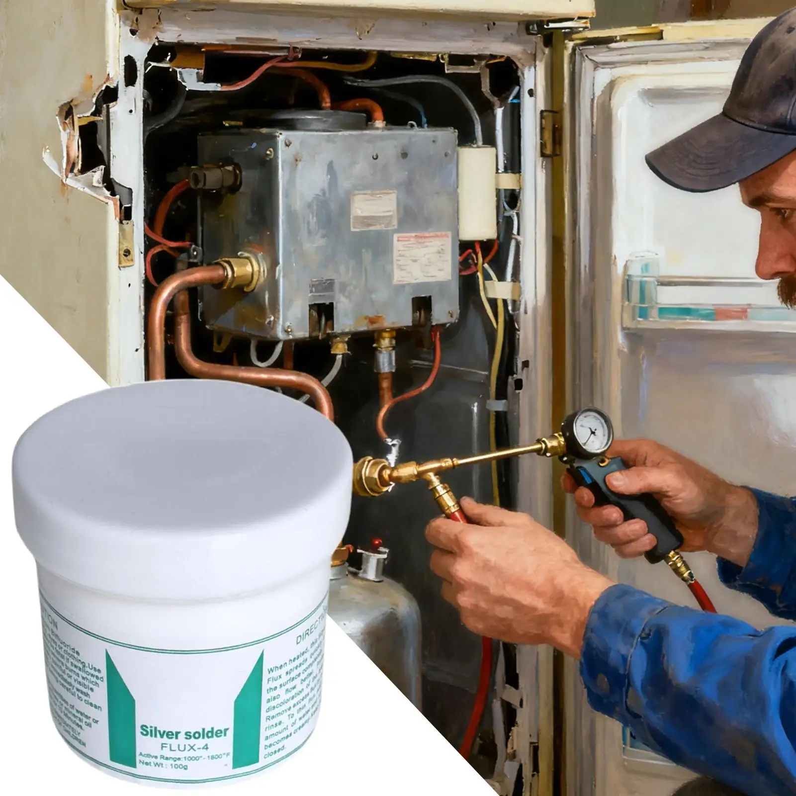 100g Silver Brazing Flux Powder High Temperature Solder Flux for Copper Brass & Steel, HVAC, Automotive & Metalwork