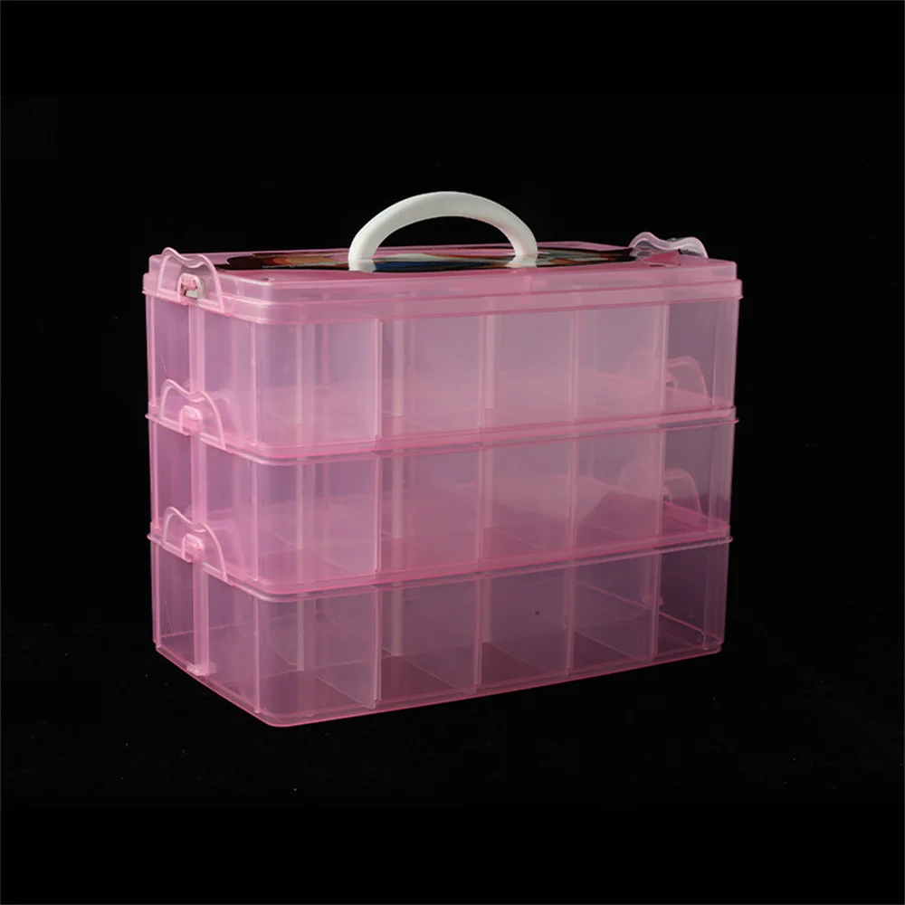 Plastic Transparent Cosmetics Sorting Box,Portable Three-Layer Storage,Detachable 30 Grid LEGO Storage,Toy