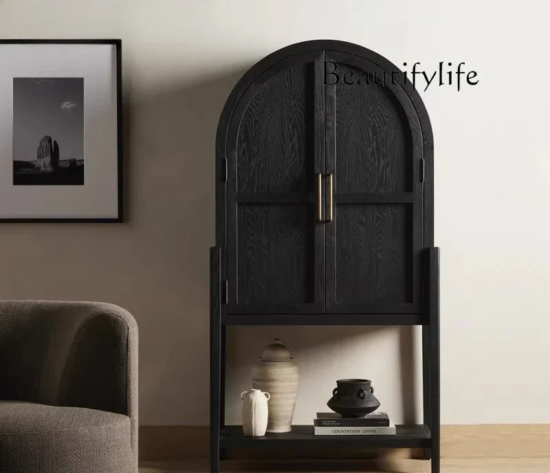 

HK American light luxury solid wood dining side cabinet living room multi-functional wine cabinet arched storage cabinet