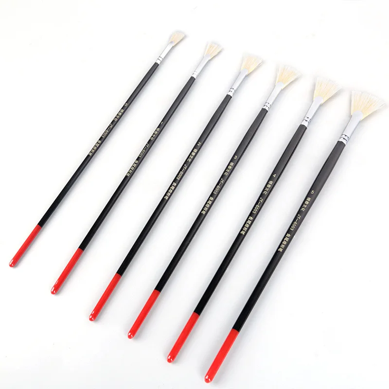 6pcs Bristle Fan-shaped Fish Tail Oil Painting Pen Acrylic Gouache Watercolor Student Practice Art Painting Pens Set