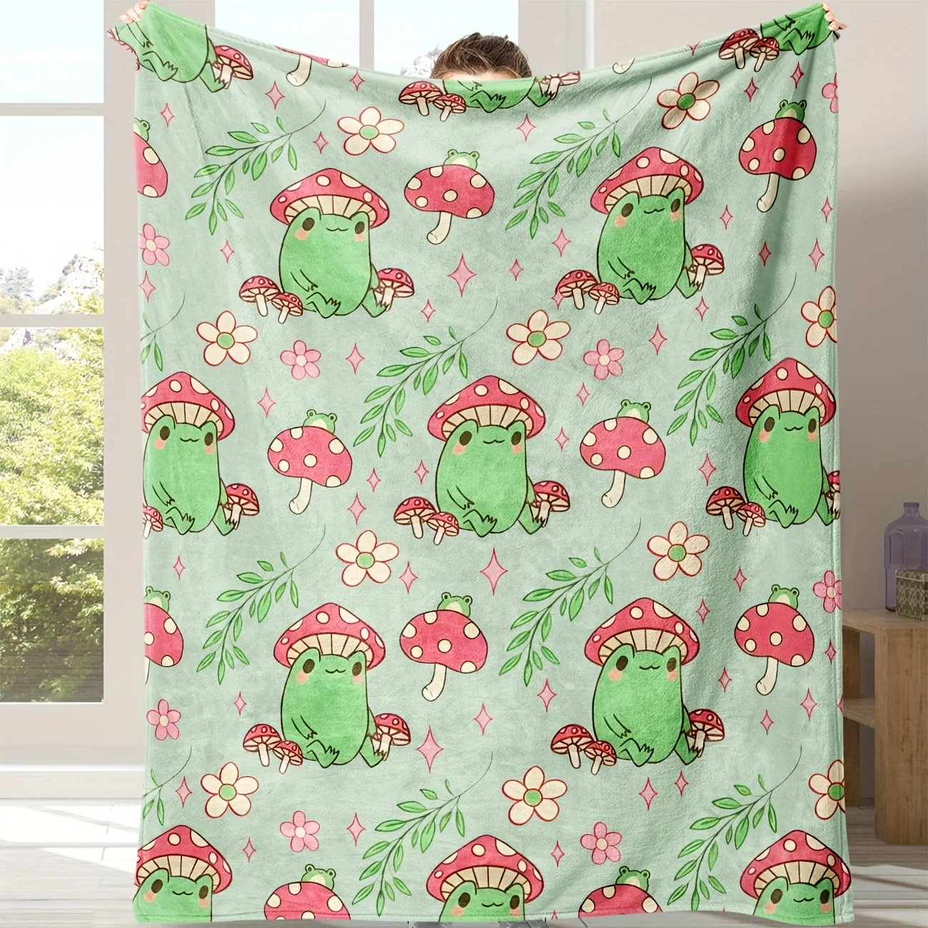 

Cozy All-Season Flannel Throw Blanket - Soft Mushroom Print - Perfect for Naps, Office, School, Picnics & Travel, Gift, Novelty