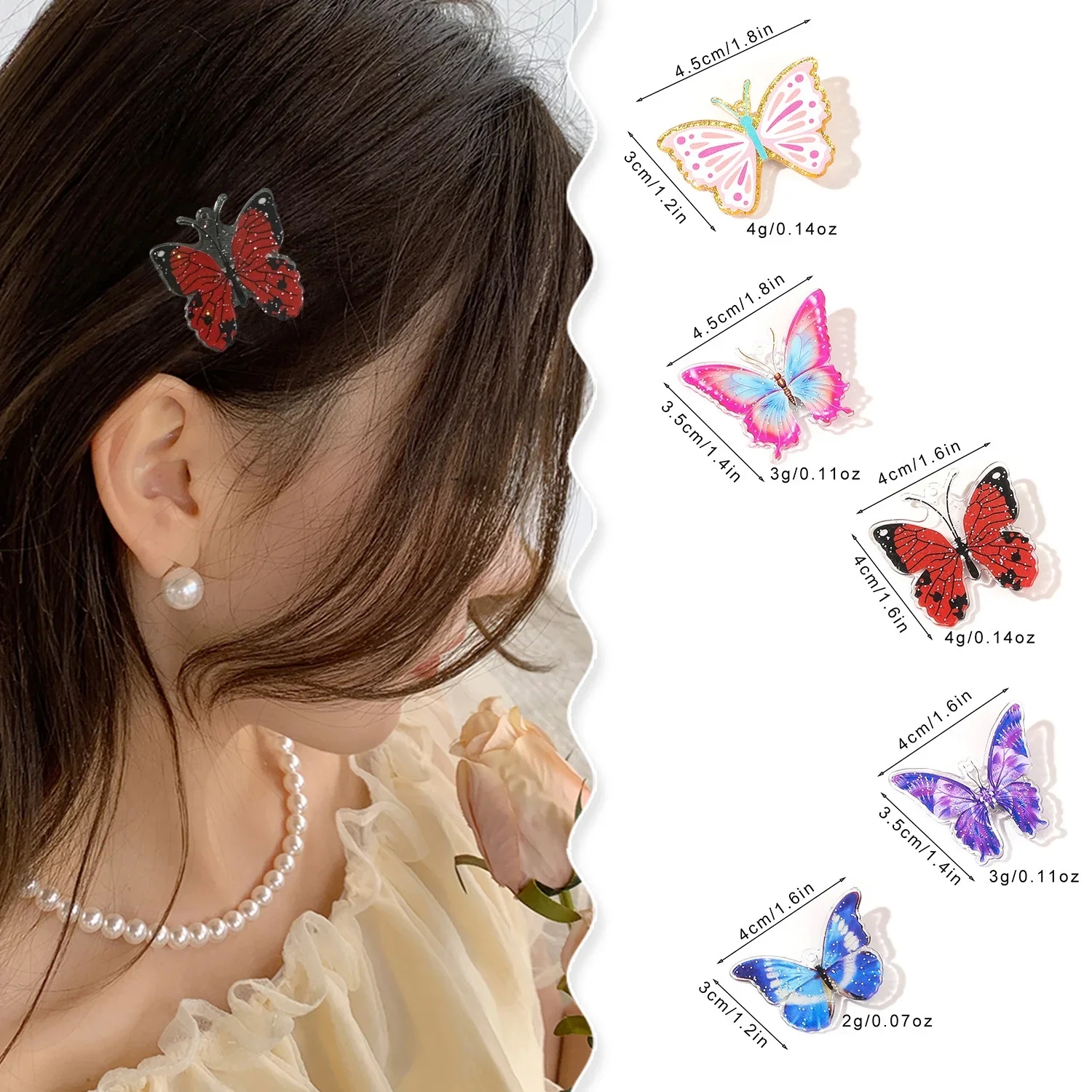 Acrylic Butterfly Hair Clip Small Cute Fashion Women's Hair Duckbill Clip Side Clip Holiday Party Girl Hair Accessory Gift